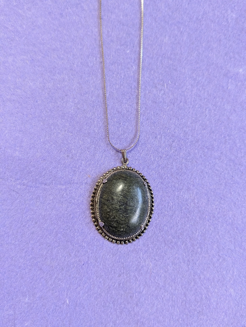 Large Dark Green Stone Silver Necklace